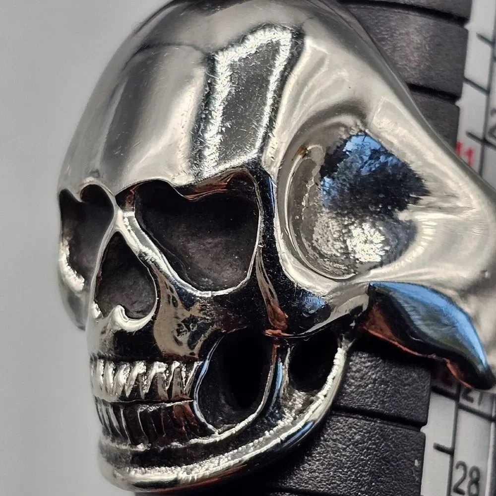 Mens Skull Biker Ring Stainless Steel Gothic Figural Metal Halloween 3D Size 10